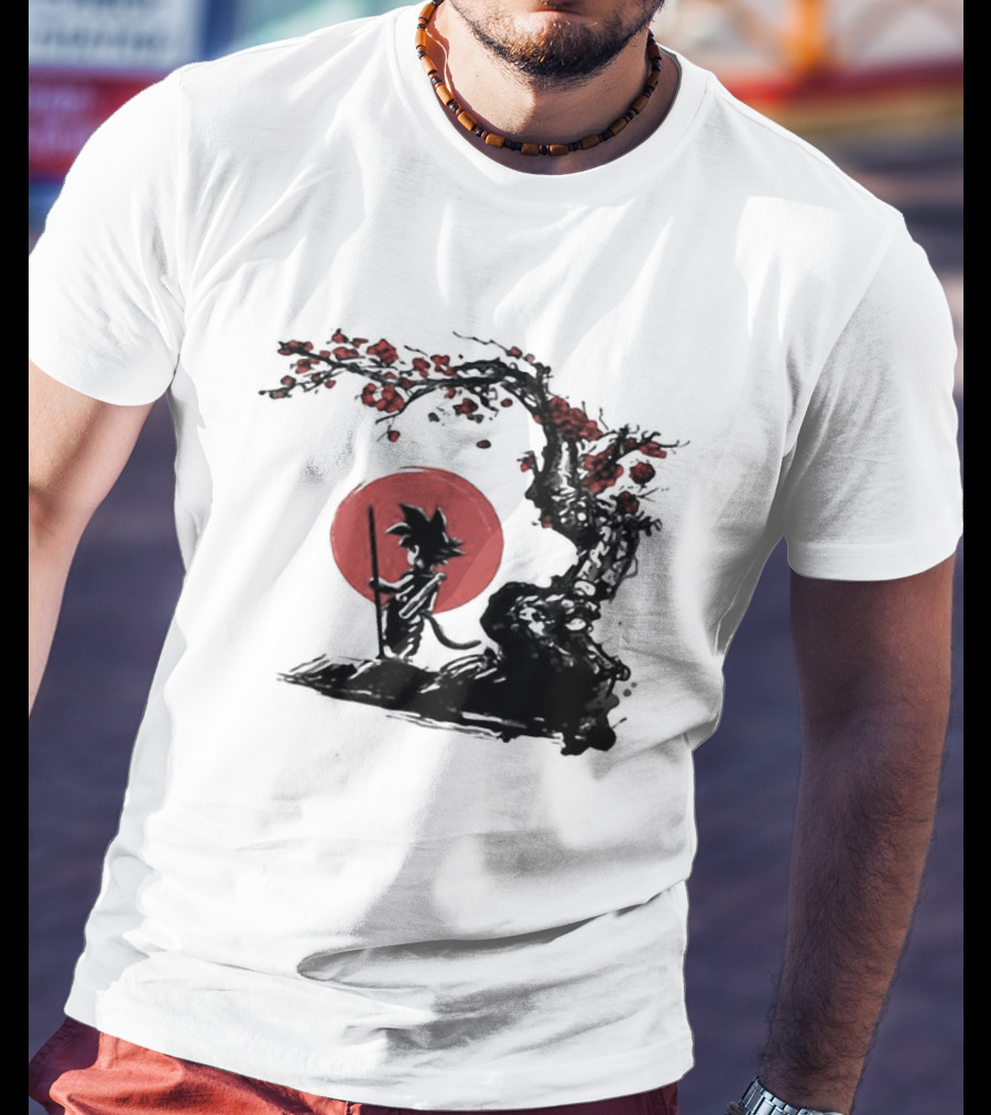 Son Goku Saiyan Solitude Beneath Cherry Blossom And Sun T-Shirt