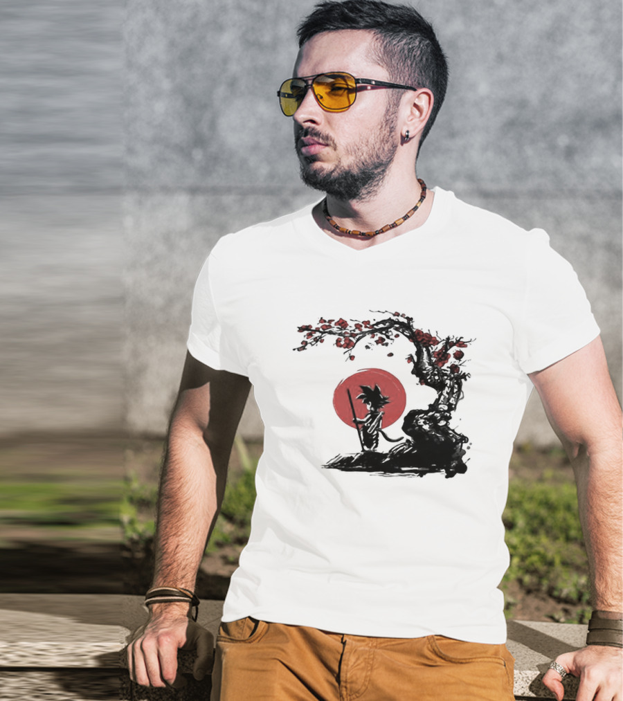 Son Goku Saiyan Solitude Beneath Cherry Blossom And Sun T-Shirt