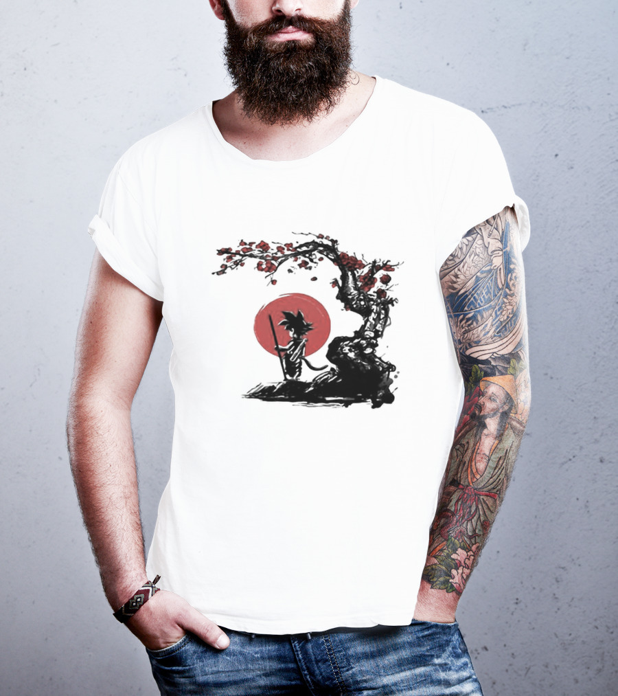 Son Goku Saiyan Solitude Beneath Cherry Blossom And Sun T-Shirt