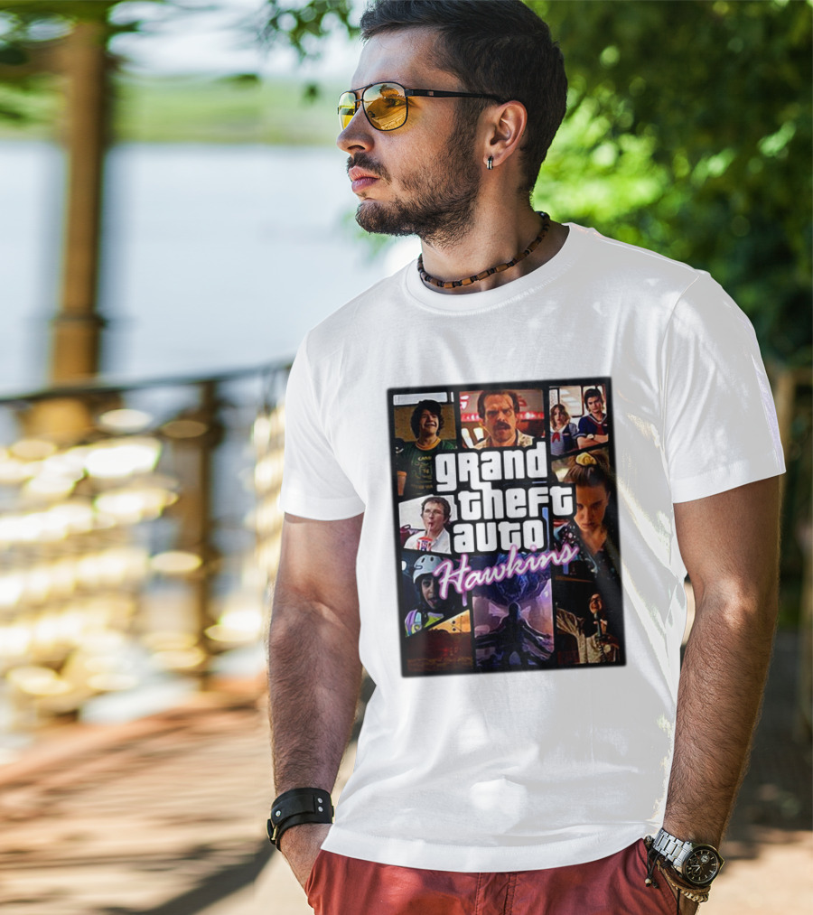 Stranger Things 3 Grand Theft Auto Hawkins Vintage Style Collage T-Shirt