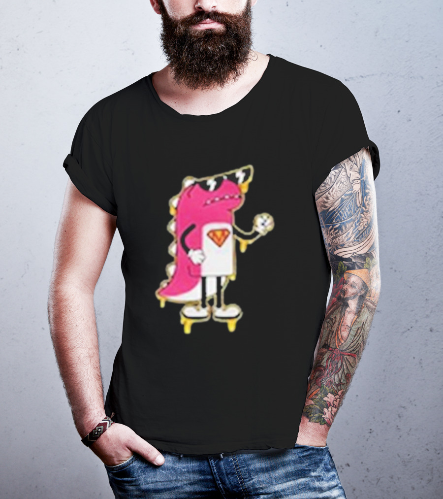 Mikina Mattem Dino Cartoon Character With Sunglasses And Superhero Emblem T-Shirt