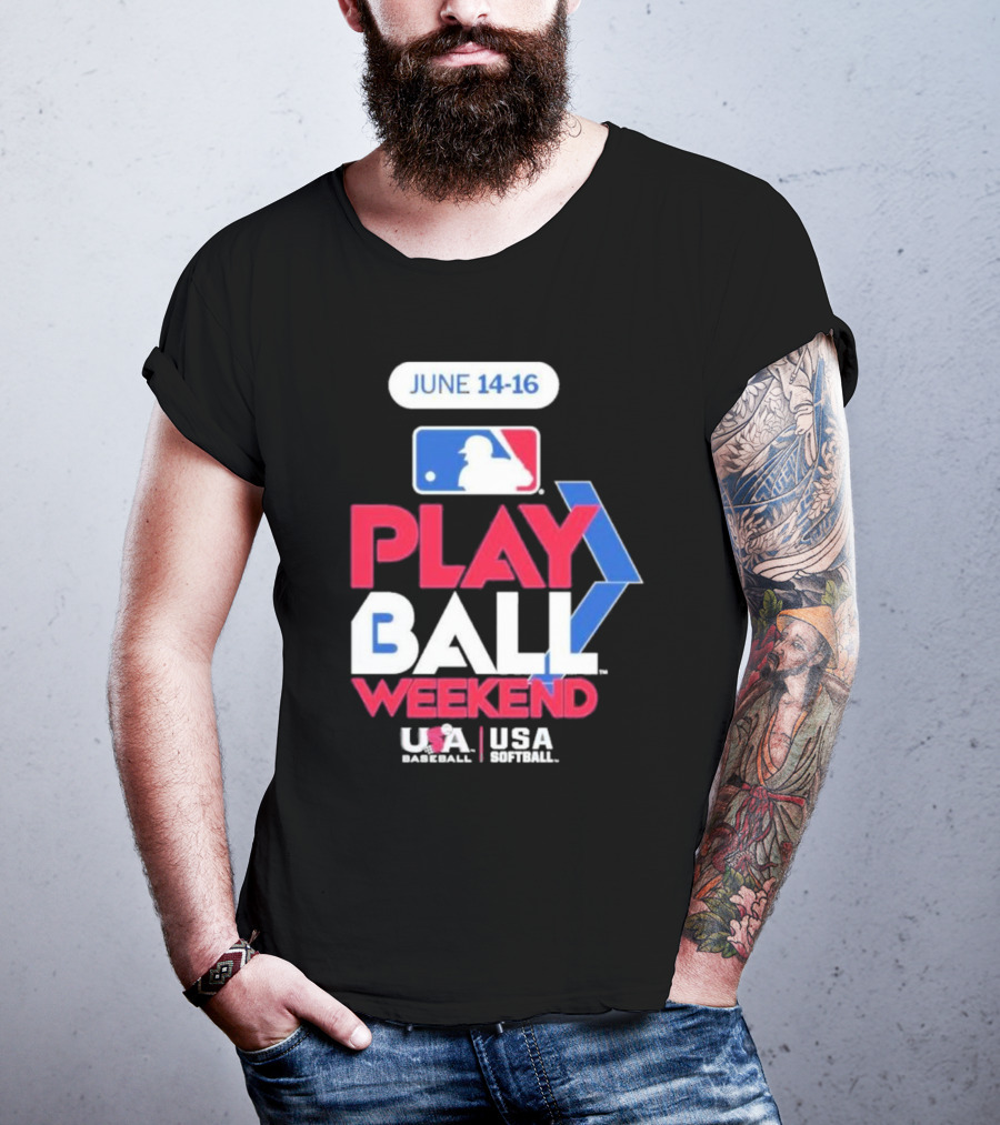 MLB Play Ball Weekend June 14-16 USA Baseball USA Softball T-Shirt