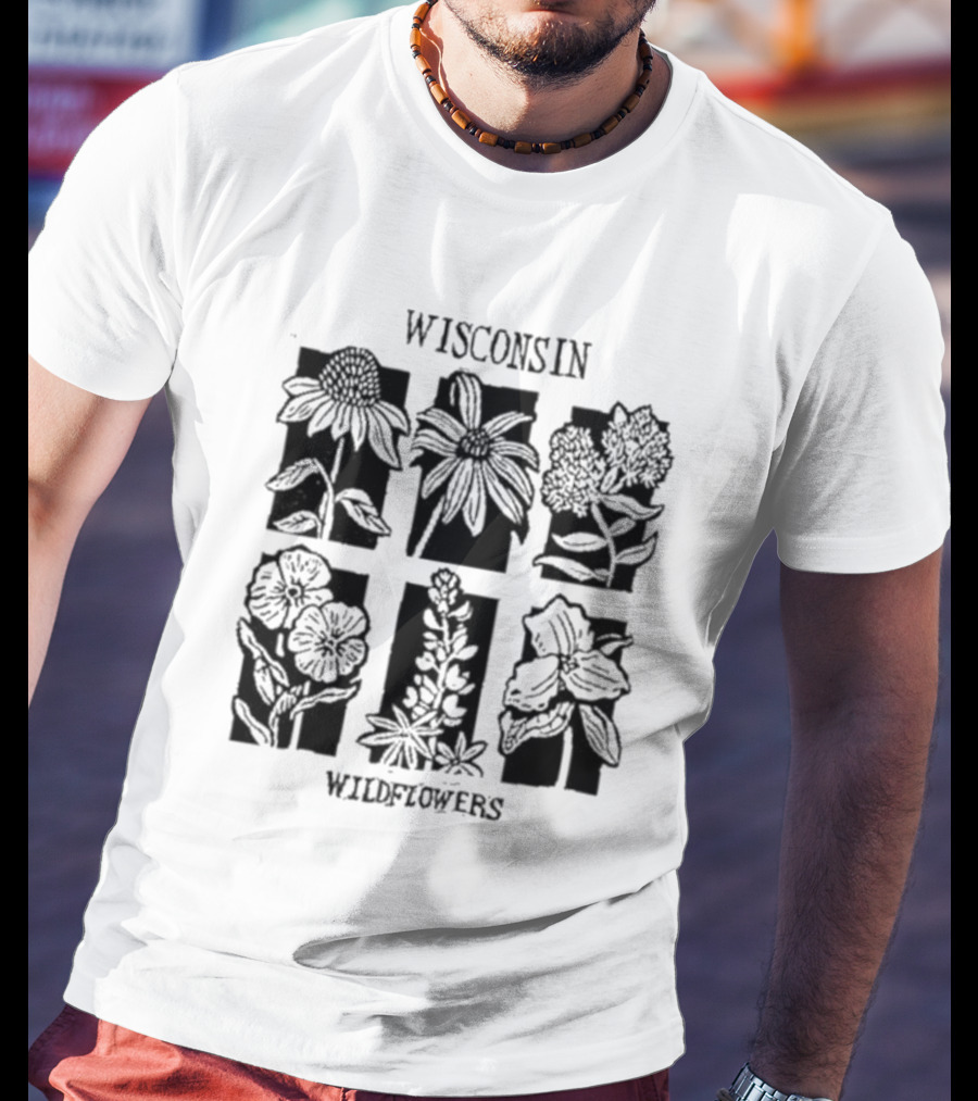 Wisconsin Wildflowers Sunflower Coneflower Milkweed Marigold Lupine Iris T-Shirt