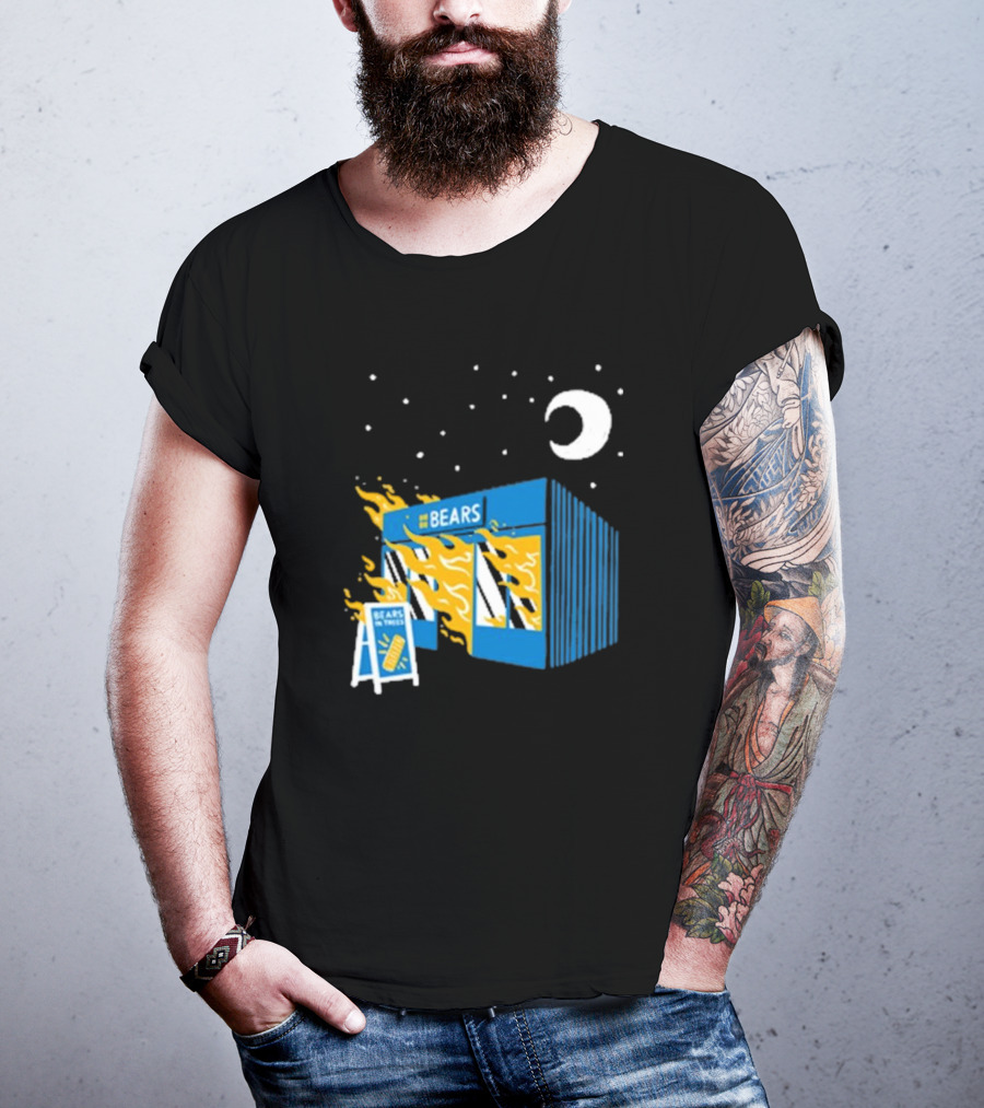 Bears Bakery On Fire Charcoal Night Scene T-Shirt