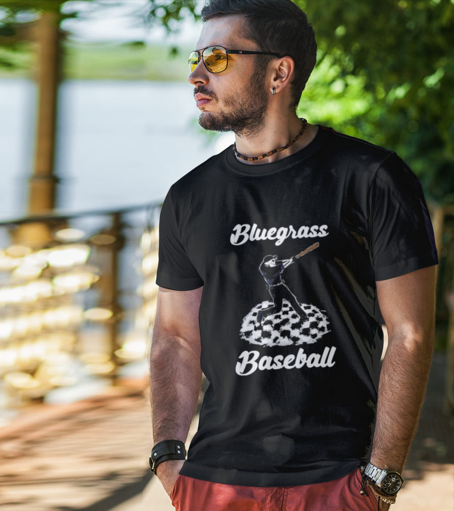 Bluegrass Baseball Skeleton Player Batting On Checkered Field T-Shirt