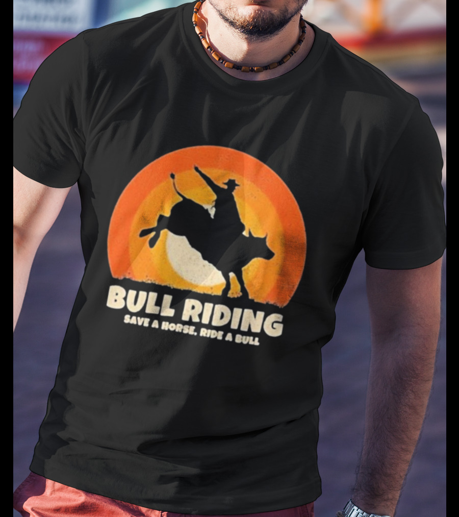 Bull Riding Save A Horse Ride A Bull Sunset Silhouette Cowboy Vintage T-Shirt
