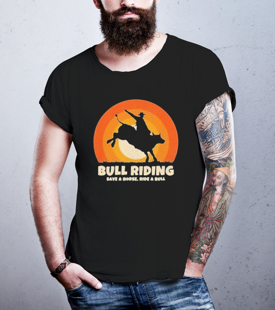 Bull Riding Save A Horse Ride A Bull Sunset Silhouette Cowboy Vintage T-Shirt