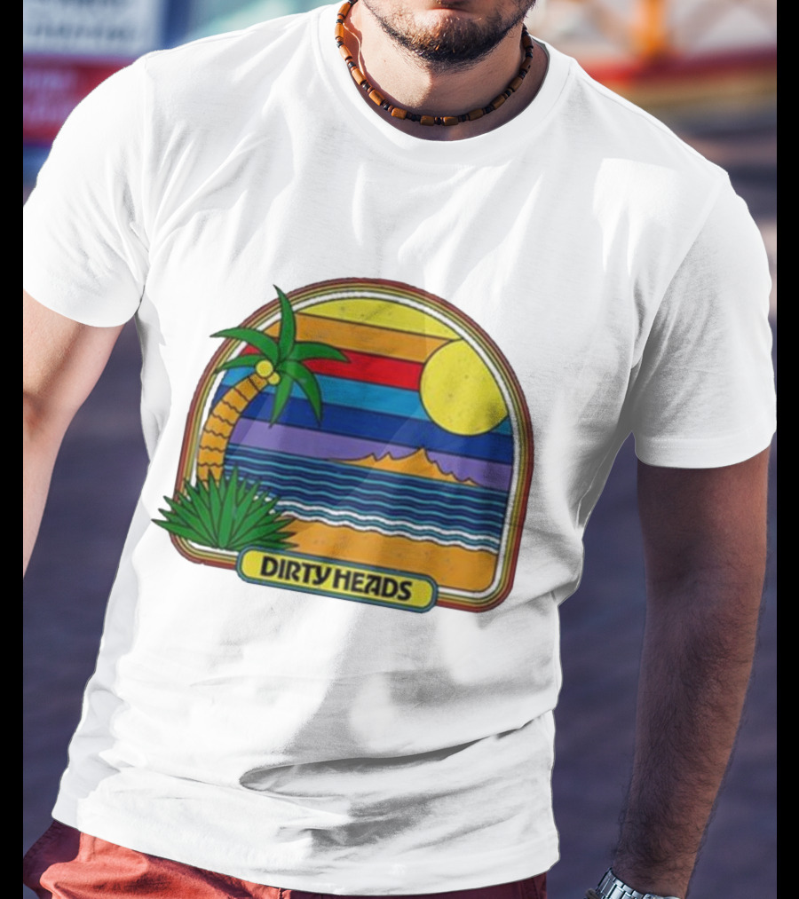 Dirty Heads Retro Beach Sunset Palms Ocean Scene T-Shirt