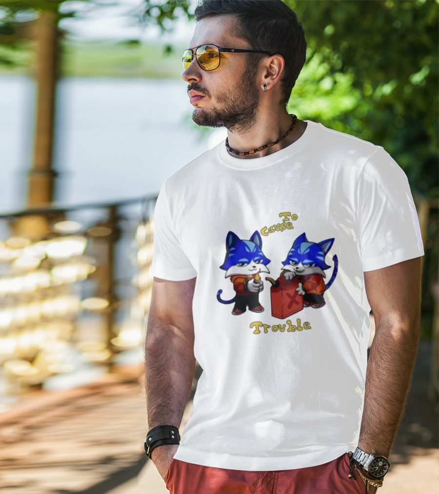 Toshi Base Here To Cause Trouble Mischievous Blue Cats With Gasoline Canister T-Shirt