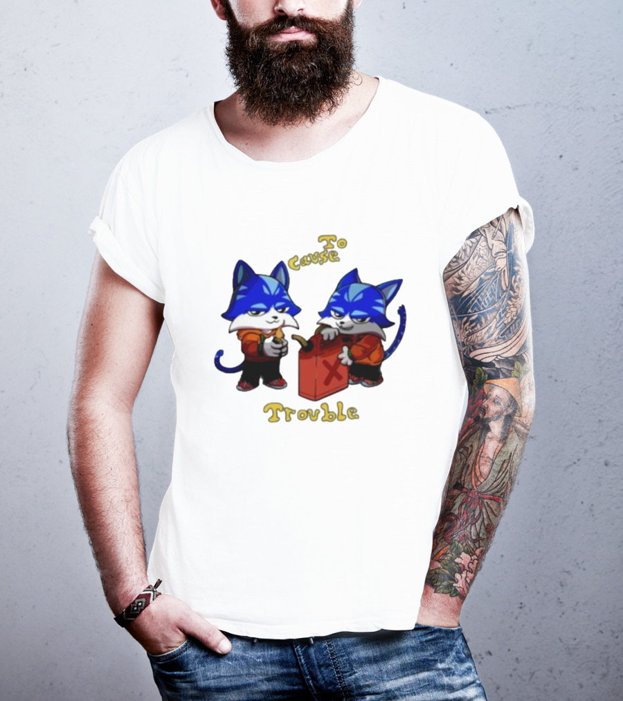 Toshi Base Here To Cause Trouble Mischievous Blue Cats With Gasoline Canister T-Shirt