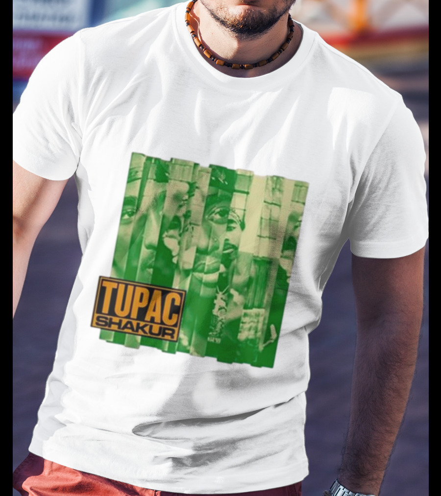 Tupac Shakur Green Photo Collage T-Shirt