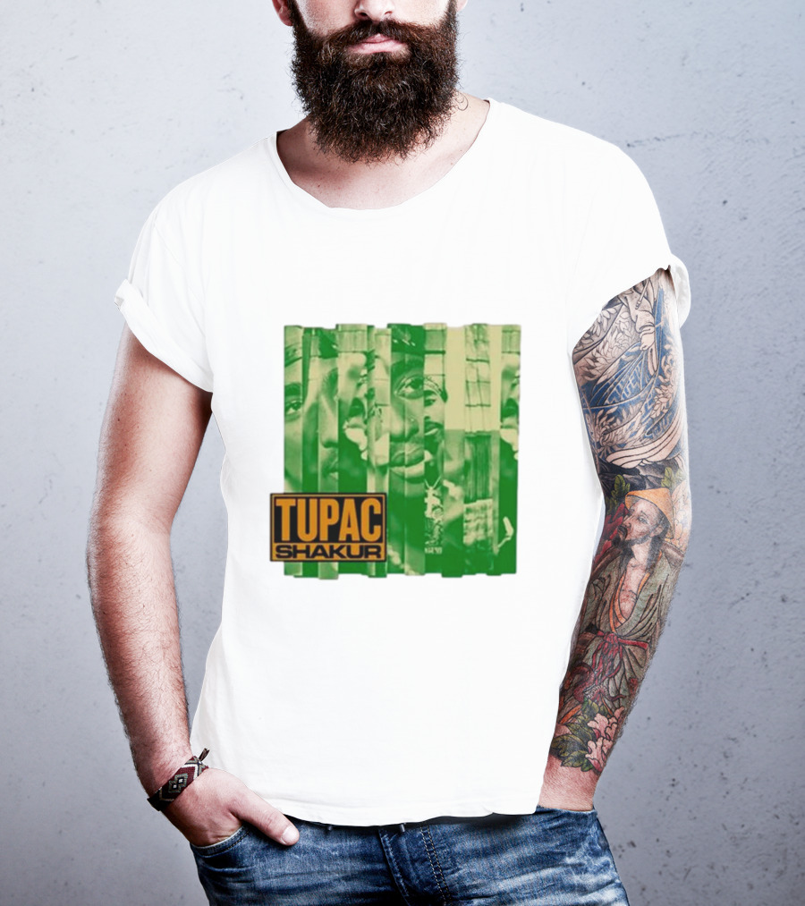Tupac Shakur Green Photo Collage T-Shirt