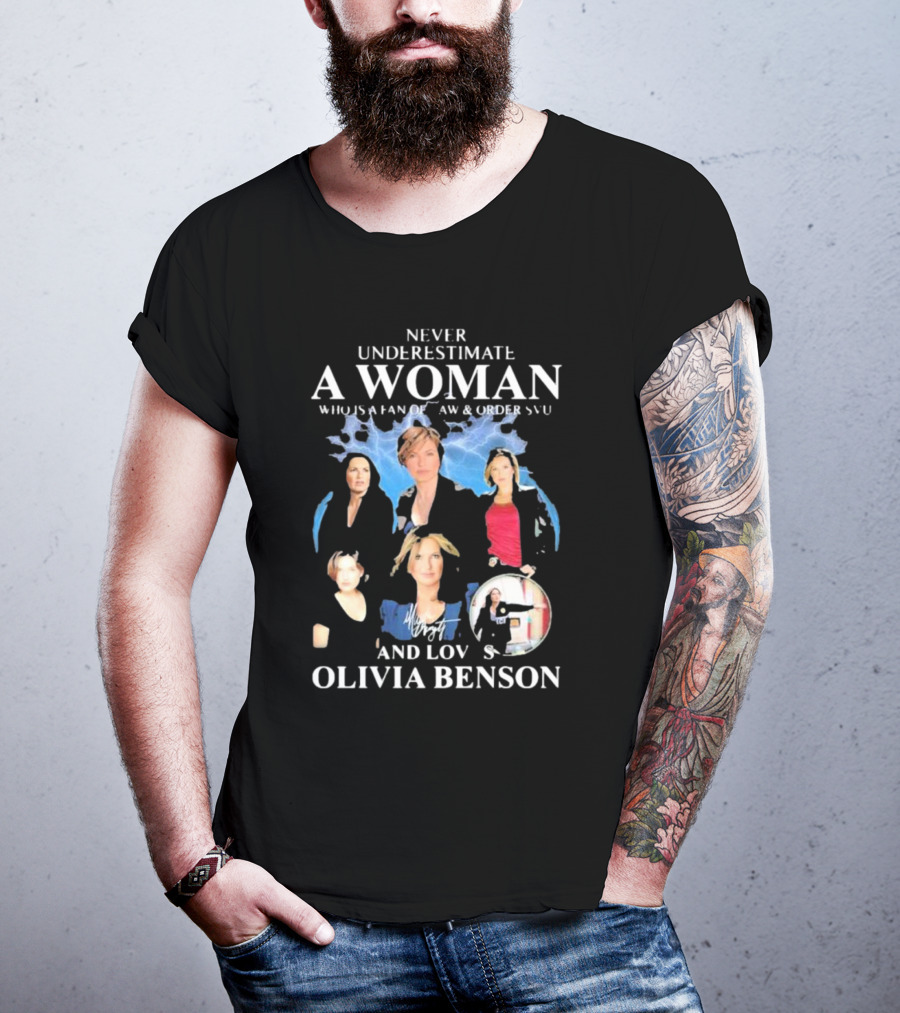 Never Underestimate A Woman Who Is A Fan Of Law And Order SVU And Loves Olivia Benson Lightning Collage T-Shirt