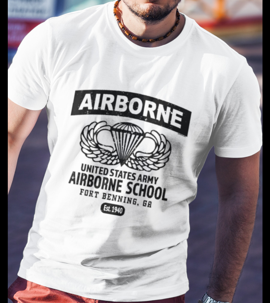 AIRBORNE United States Army Airborne School Fort Benning GA Est 1940 Parachute Wings T-Shirt
