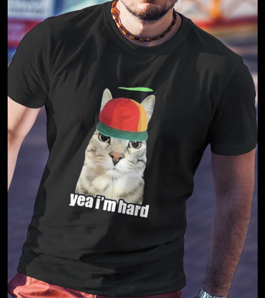 Yea I'm Hard Cat In Propeller Hat T-Shirt
