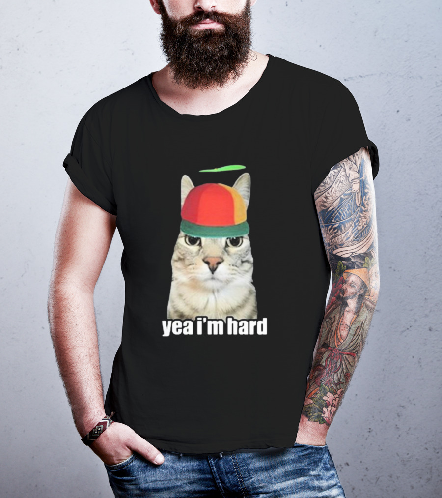 Yea I'm Hard Cat In Propeller Hat T-Shirt