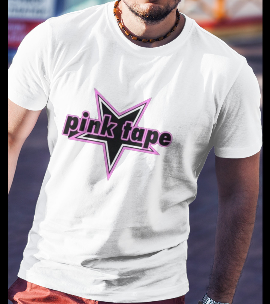 Pink Tape Star Icon Bold Black And Pink T-Shirt