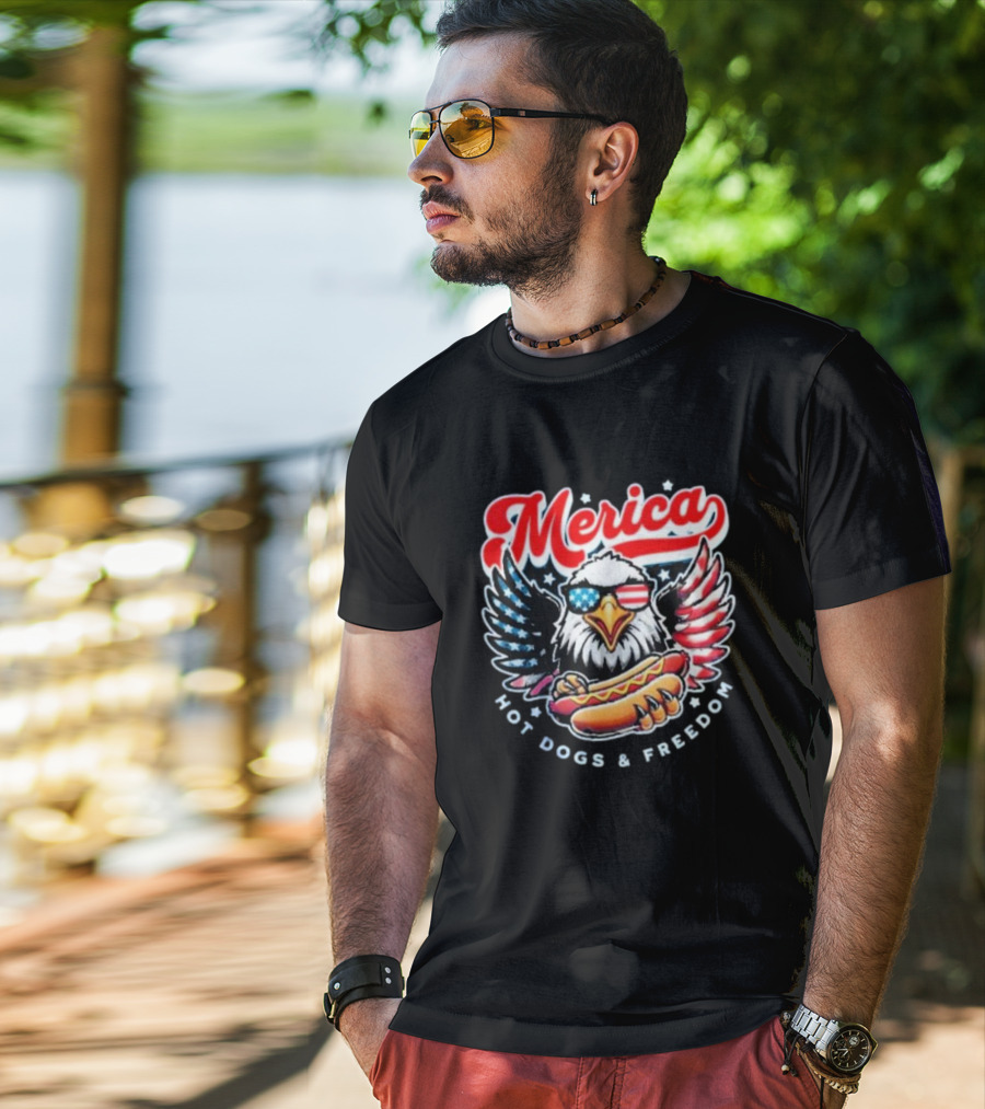 Merica American Eagle With Hot Dogs And Freedom T-Shirt