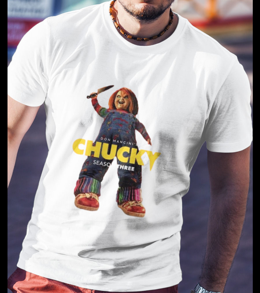 Don Mancini’s Chucky Season Three Horror Character With Knife T-Shirt