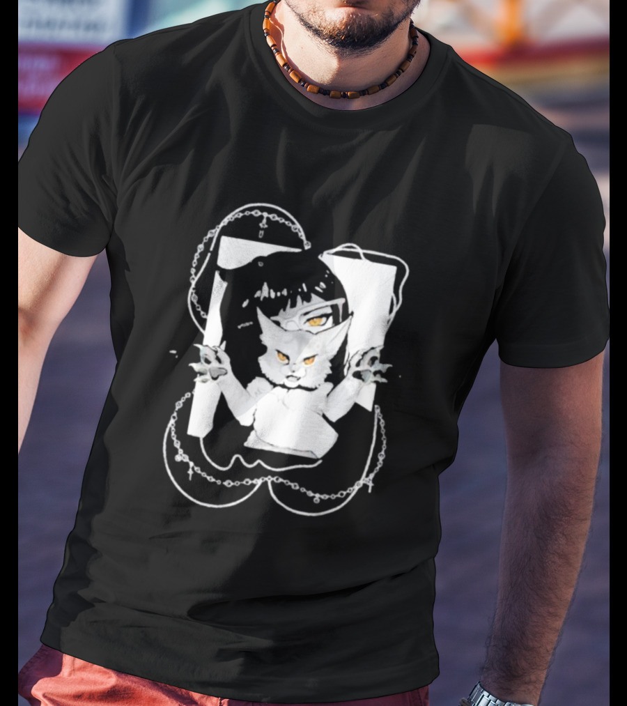 Aspens Cat Attack White Cat And Chains T-Shirt