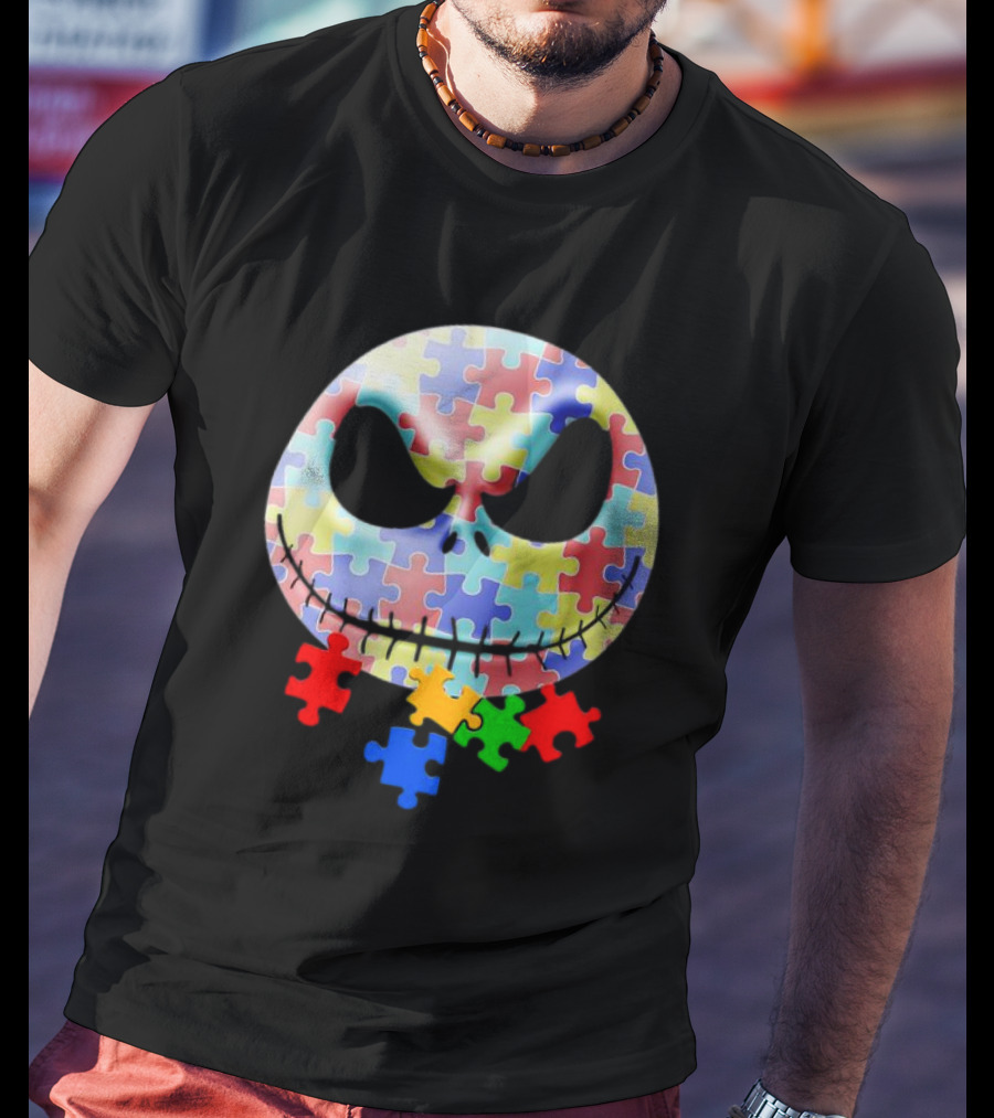 Jack Skellington Face Autism Puzzle Pieces T-Shirt