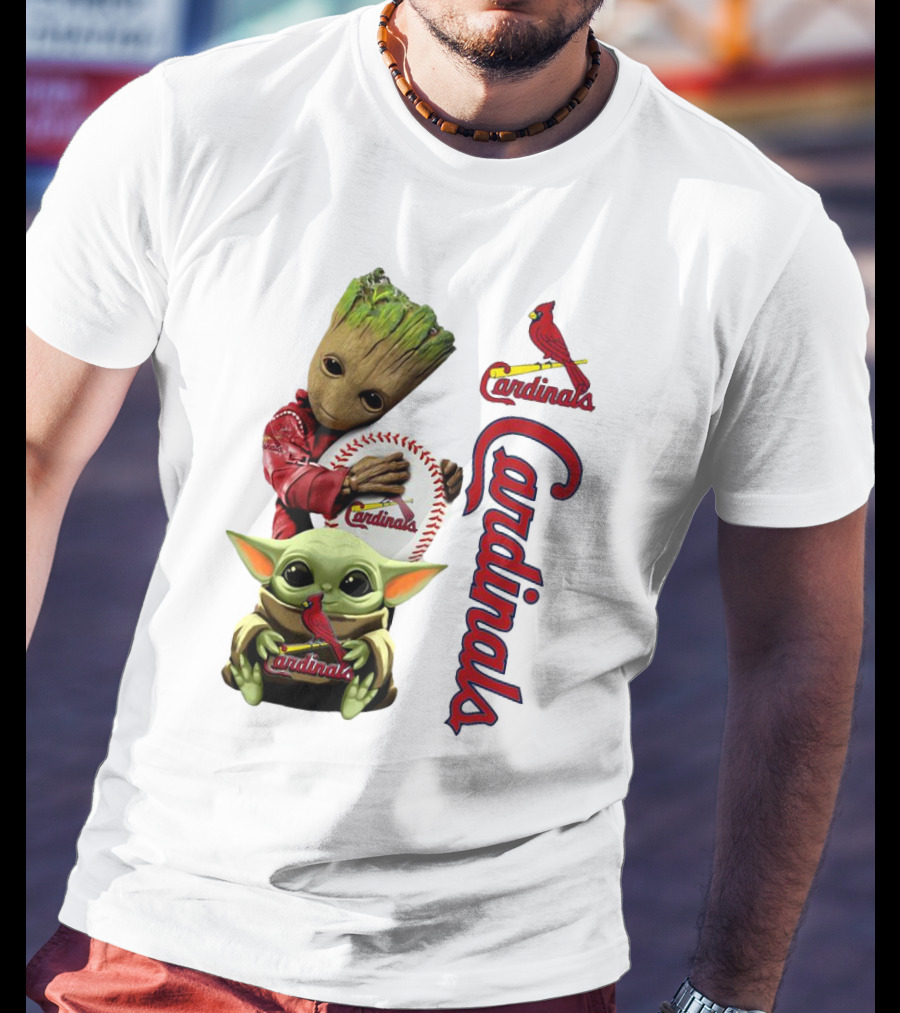 Baby Groot And Baby Yoda Hugging St. Louis Cardinals Baseball T-Shirt