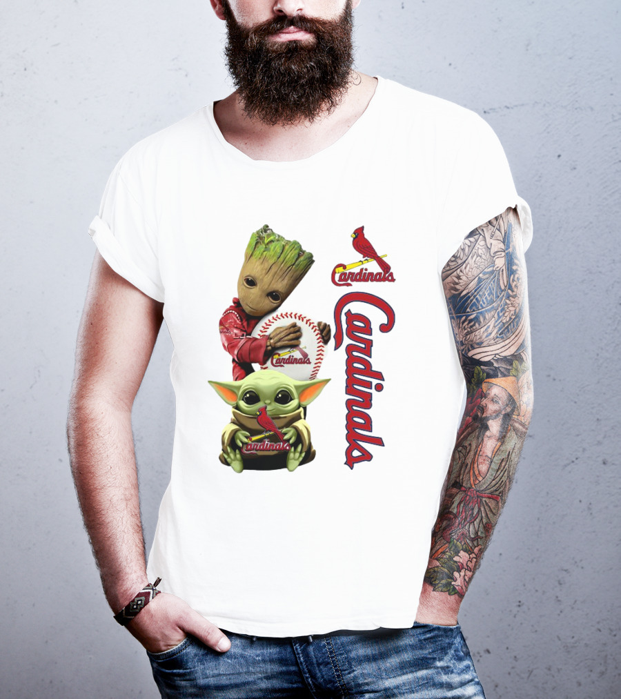 Baby Groot And Baby Yoda Hugging St. Louis Cardinals Baseball T-Shirt