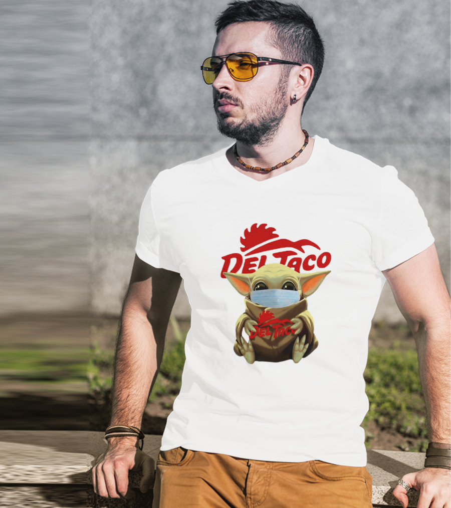 Baby Yoda Wearing Face Mask Holding Del Taco T-Shirt