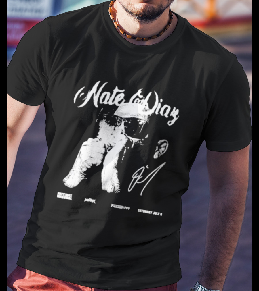 Nate Diaz Big Face Smoke Saturday July 6 Black Hat Mafia 육백팔십팔 Pshhoppy T-Shirt