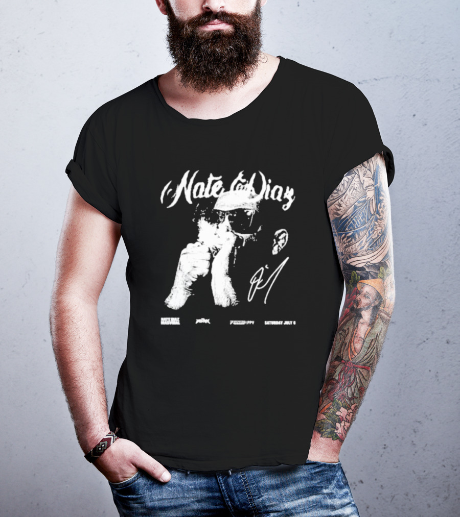 Nate Diaz Big Face Smoke Saturday July 6 Black Hat Mafia 육백팔십팔 Pshhoppy T-Shirt