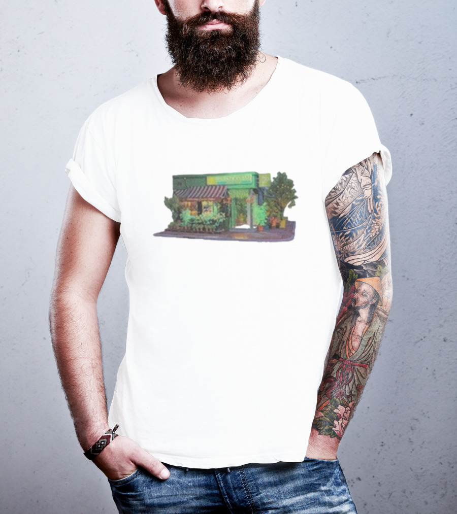 Aplasticplant Botanic Corner Greenhouse Storefront Scene T-Shirt