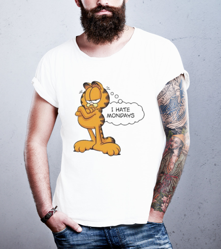 Garfield Comic Character Stating I Hate Mondays With Crossed Arms T-Shirt