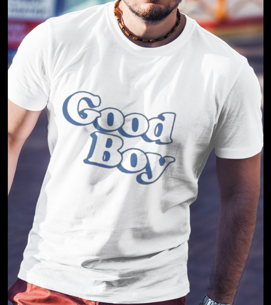 Good Boy Retro Bubble Font Dark Blue Text T-Shirt