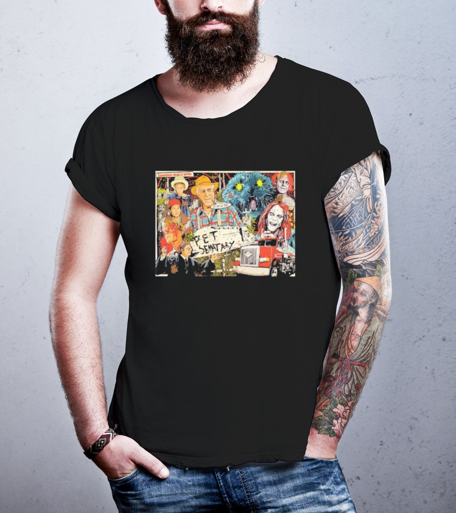 Pet Sematary Sometimes Dead Is Better Horror Characters Collage With Cat And Truck T-Shirt