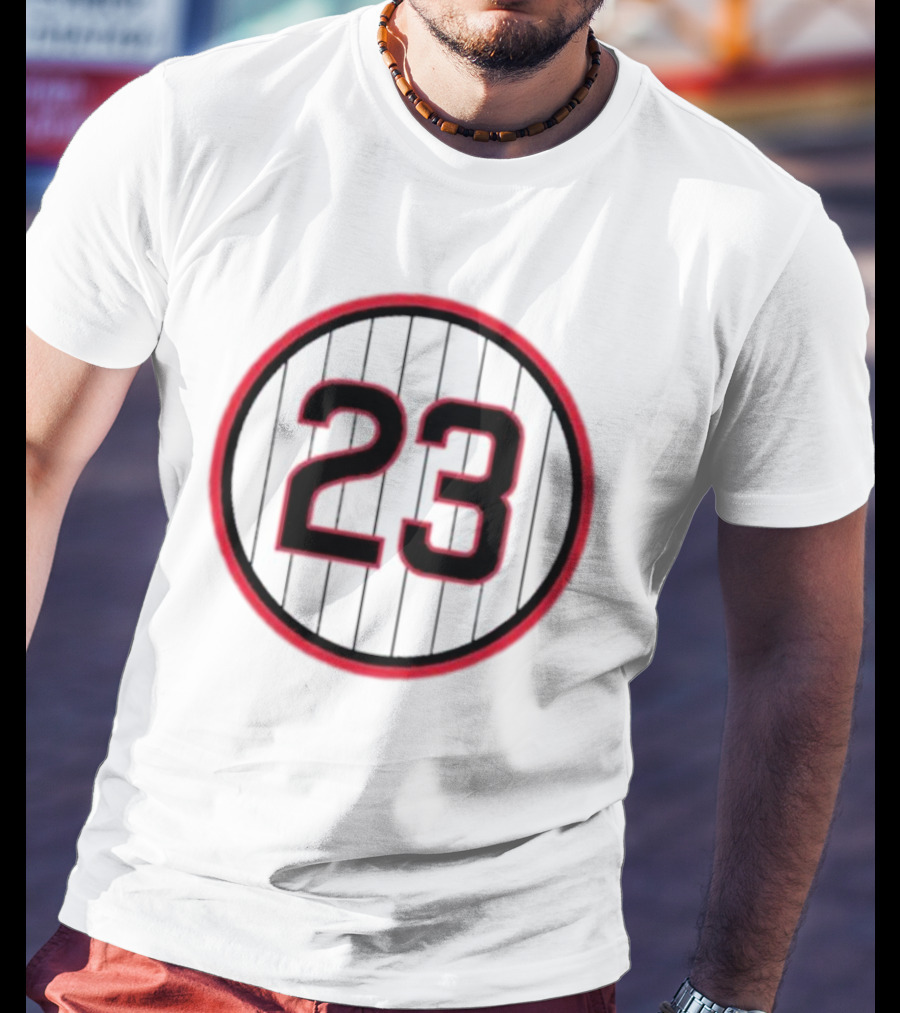 Ryne Sandberg Number 23 Pinstripe Circular Emblem T-Shirt