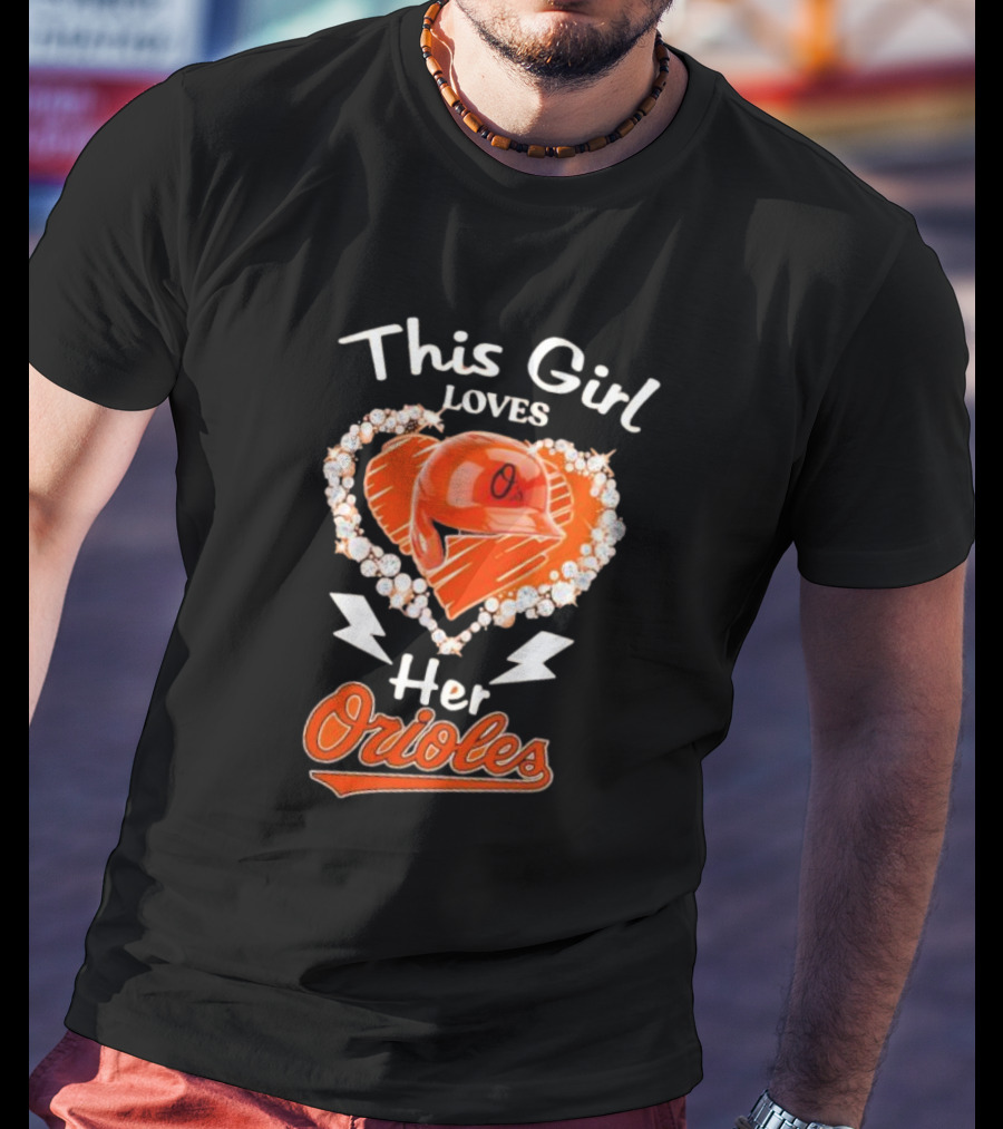 This Girl Loves Her Orioles Heart Baseball Helmet Diamond T-Shirt