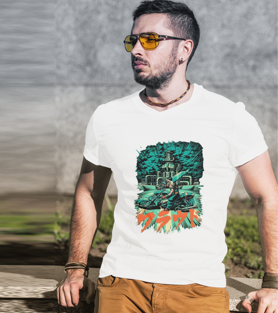 Cloud Motorcycle Slide PixelEyeBat Midgar Scene T-Shirt
