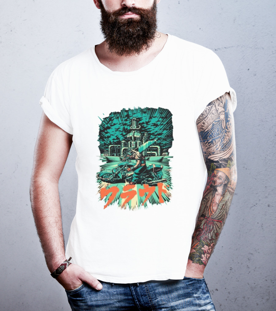 Cloud Motorcycle Slide PixelEyeBat Midgar Scene T-Shirt