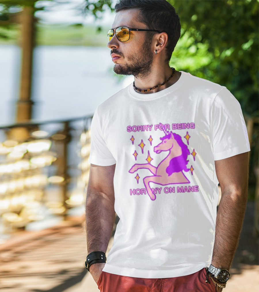 Sorry For Being Horny On Mane Unicorn With Stars T-Shirt