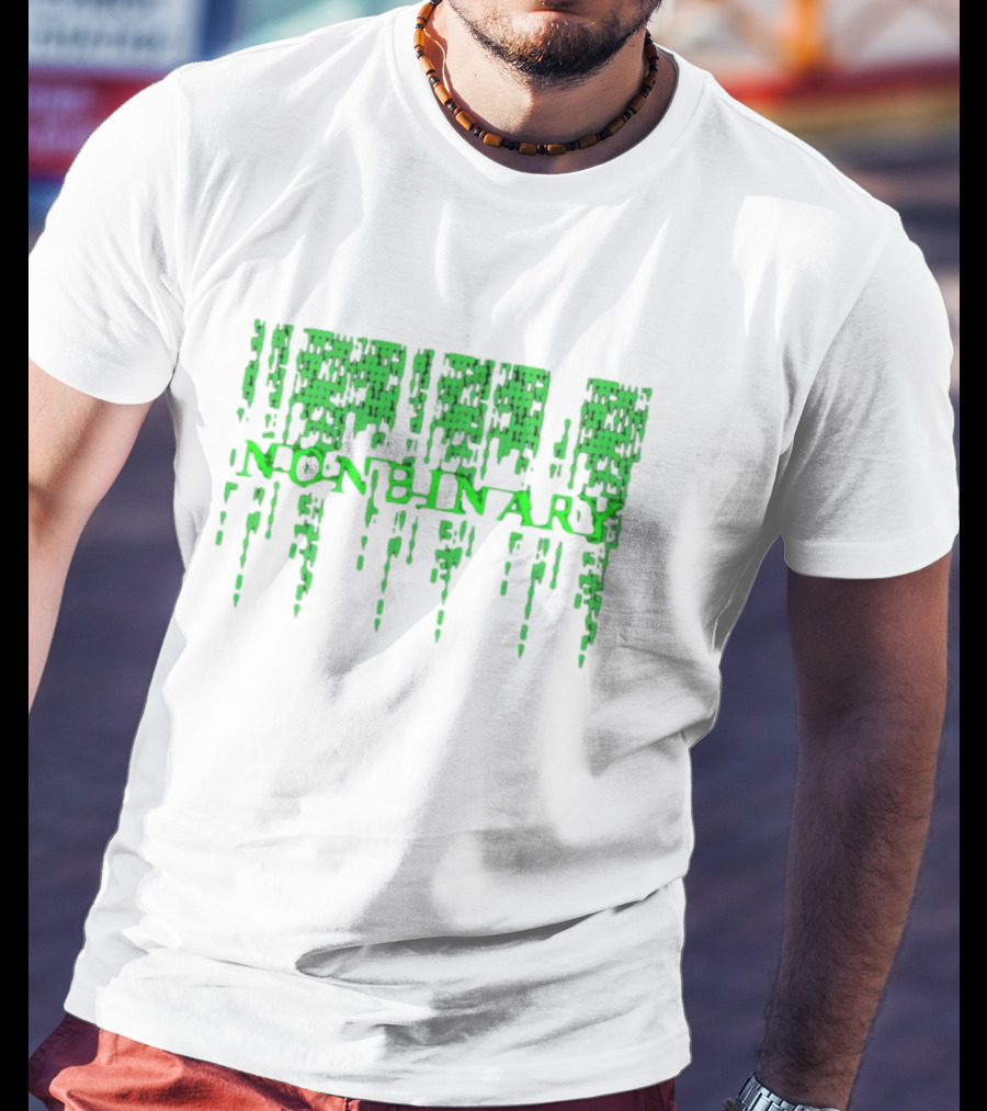 Non Binary Code Matrix-Inspired Green Text T-Shirt