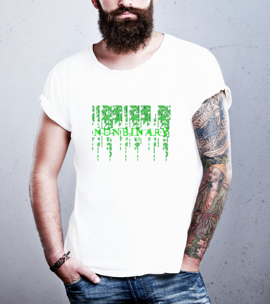 Non Binary Code Matrix-Inspired Green Text T-Shirt