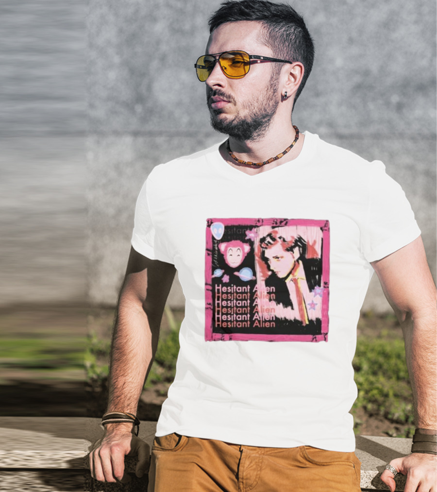 Hesitant Alien Pink Portrait Repeated Text And Mask Cartoon T-Shirt