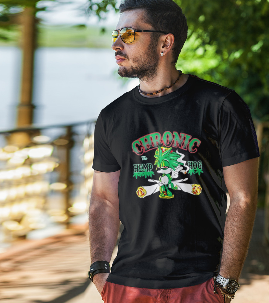 Chronic The Hemp Hog Smoking Cannabis Leaves Humor T-Shirt