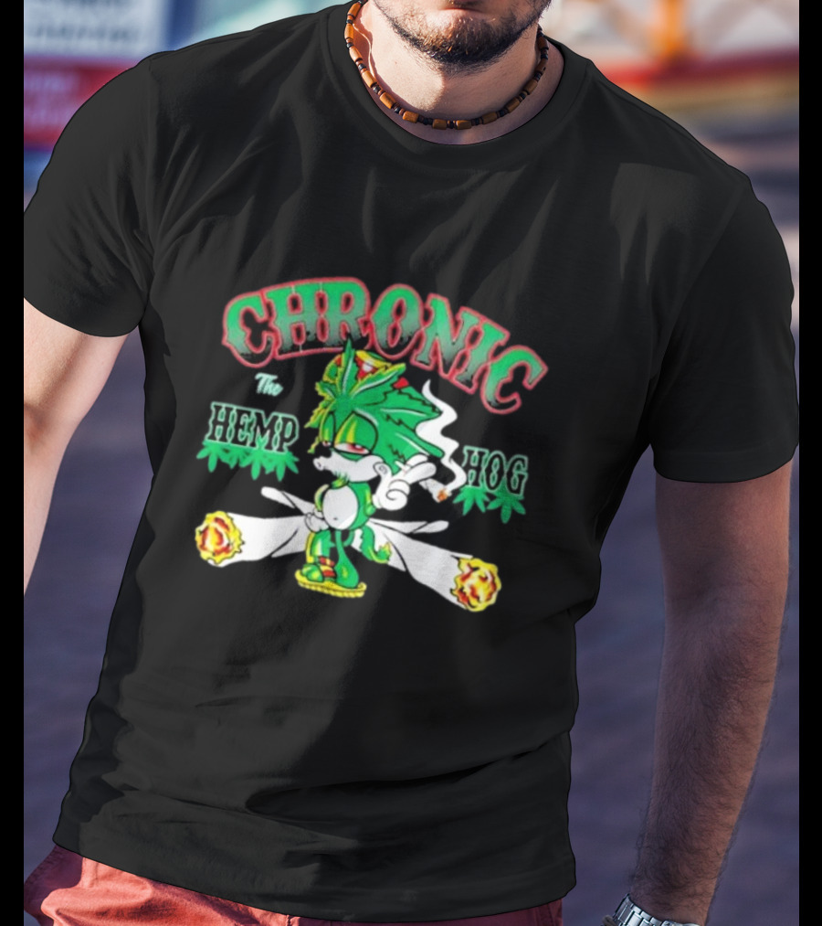 Chronic The Hemp Hog Smoking Cannabis Leaves Humor T-Shirt