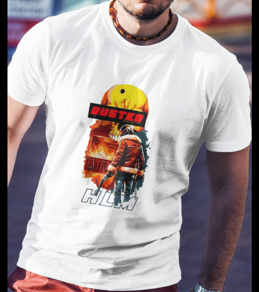 Dusted Miami Burnine Hlm Flame Skull Pilot Jacket Guns T-Shirt