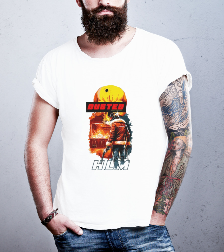 Dusted Miami Burnine Hlm Flame Skull Pilot Jacket Guns T-Shirt