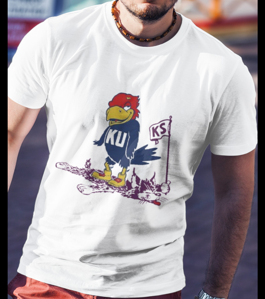 Kansas Jayhawks Vintage Rare Rivalry KU KS Flag T-Shirt