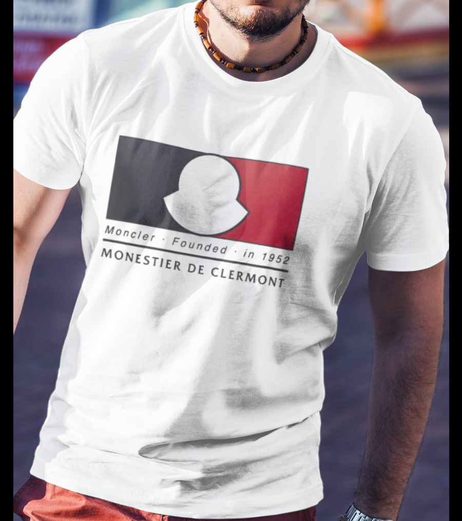 Moncler Founded In 1952 Monestier De Clermont Sky Blue Logo Black Red T-Shirt