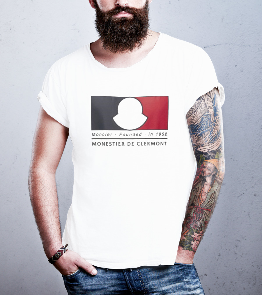 Moncler Founded In 1952 Monestier De Clermont Sky Blue Logo Black Red T-Shirt