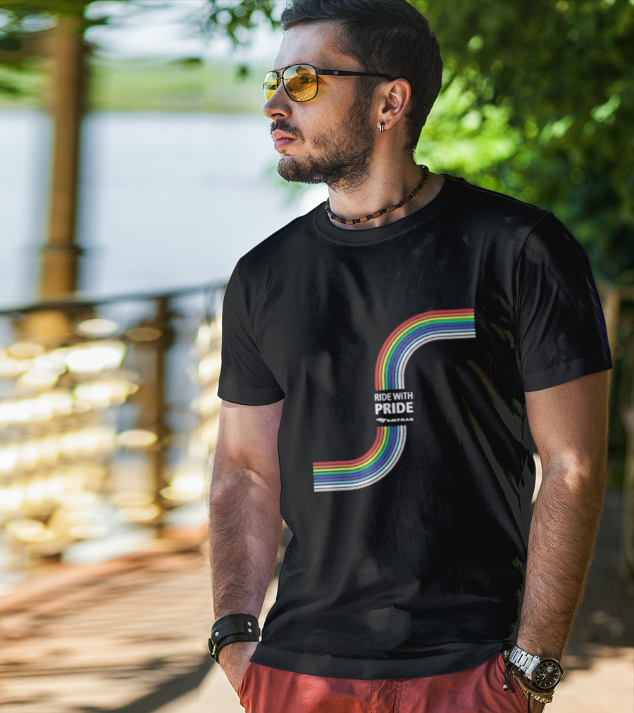Ride With Pride Amtrak Rainbow Curve T-Shirt